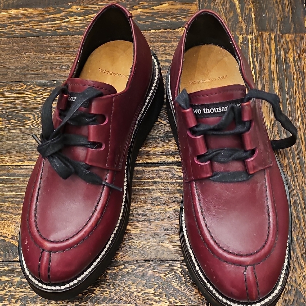 Womens Burgundy Leather Lace-Up Shoes 9xfords Two Thousand Never 7